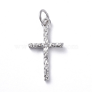 Brass Micro Pave Cubic Zirconia Pendants, Long-Lasting Plated, Cross, Clear, Real Platinum Plated, 20x11x1.9mm, Hole: 3.5mm(ZIRC-G160-50P)