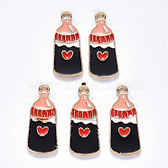 Alloy Enamel Pendants, Milk Bottle with Heart, Light Gold, Black, 23x9.5x1.5mm, Hole: 1.5mm(ENAM-N054-018A)