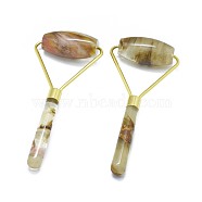 Synthetic Tigerskin Glass Brass Face Massager, Facial Rollers, Golden, 140.5x62.5x25mm(MRMJ-G010-11)