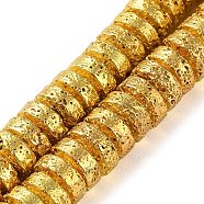 Electroplated Natural Lava Rock Beads Strands, Disc, Heishi Beads, Golden Plated, 9x4mm, Hole: 1.4mm, about 100pcs/strand, 15.98''(40.6cm)(G-I360-A04-01)