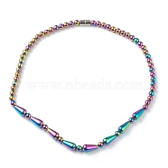 Electroplate Non-Magnetic Synthetic Hematite Beaded Necklaces, with Alloy Magnetic Clasps, Round & Teardrop, Rainbow Color, 18.70 inch(47.5cm)(NJEW-H307-03)