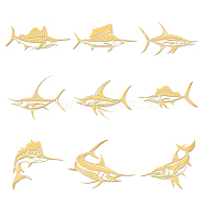 9Pcs Nickel Custom Self-adhesive Picture Stickers, Metal Decals, Golden, Fish, 40x40mm(DIY-WH0450-181)