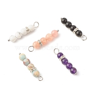 Gemstone Beaded Pendants, with 304 Stainless Steel Findings & Brass Rhinestone Spacer Beads, Strip, Stainless Steel Color, 31x6mm, Hole: 4.4mm(PALLOY-JF01326)