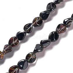 Electroplate Glass Beads Strands, Half Rainbow Plated, Nuggets, Black, 7x6.5x6mm, Hole: 0.9mm, about 90pcs/strand, 24.41 inch(62cm)(EGLA-L038-HR02)