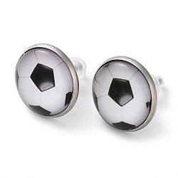 Sport Balls Glass & 304 Stainless Steel Stud Earrings for Women, Stainless Steel Color, Football, 15.5mm(EJEW-H005-01P-01)