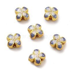 Brass Enamel Beads, Cadmium Free & Lead Free, Golden, Flower, Slate Blue, 5.5x5.5x1.3mm, Hole: 3.5mm(KK-S393-02)