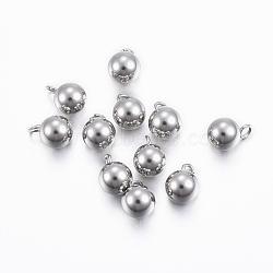 201 Stainless Steel Round Ball Charms, Stainless Steel Color, 9x6mm, Hole: 2mm(STAS-H376-33)