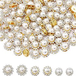 150Pcs 3 Style Flower Sew on Rhinestone, Plastic Rhinestones, with Imitation Pearl & Golden Iron Settings, Golden, 9~13x7.5~8.5mm(DIY-CA0005-32)