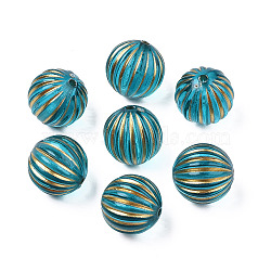 Plating Acrylic Beads, Metal Enlaced, Round, Dark Turquoise, 12mm, Hole: 1.5mm, about 490pcs/500g(MACR-S272-68A)