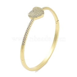 Rack Plating Brass Micro Pave Cubic Zirconia Heart Hinged Bangles for Women, Real 18K Gold Plated, Cadmium Free & Lead Free, Long-Lasting Plated, Clear, Inner Diameter: 2-3/8 inch(6.05cm)(BJEW-R317-01B-G)