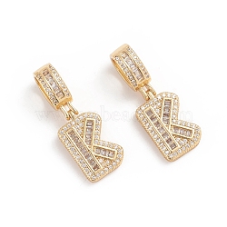 Brass Micro Pave Cubic Zirconia Pendants, Long-Lasting Plated, Letter, Clear, Letter.K, 32.8mm, Hole: 6.5x9mm, Letter.K: 19x12x3.5mm(ZIRC-G165-13G-K)
