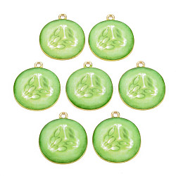 Light Gold Alloy Enamel Pendants, Cadmium Free & Nickel Free & Lead Free, Cucumber Slice, Lawn Green, 26x23x2mm, Hole: 2mm(ENAM-S126-120)