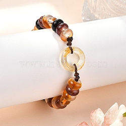 Glass Brainded Bead Bracelets, Adjustable Donut Link Waxed Cord Bracelets for Women, Saddle Brown, Inner Diameter: 1-1/4~3-1/2 inch(3.2~9cm)(BJEW-L701-01)