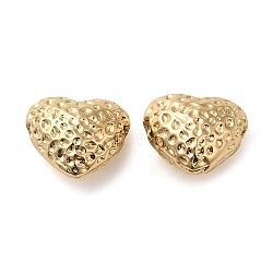 Brass Bead, Textured, Heart, Real 18K Gold Plated, 10x11x7mm, Hole: 1.6mm(X-KK-H455-07G)