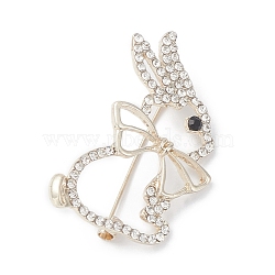 Rhinestone Hollow Rabbit Brooch, Alloy Animal Badge for Women, Light Gold, 47x29.5x10mm(JEWB-M027-02LG)