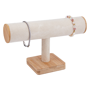 Velvet T Bar Bracelet Display Stands, with Wood Base, for Bracelet Organizer Holder, Old Lace, 23.8x9x14cm