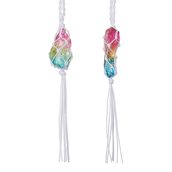 Nuggets Natural Quartz Crystal Pouch Hanging Ornaments, Braided Nylon Thread Tassel Hanging Ornaments, Colorful, 234mm