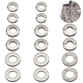 WADORN 18Pcs 3 Style Alloy Grommet Eyelet Findings, Screw Together Grommet Ring, for Bag Making, Platinum, 2.1~3x0.5~0.7cm, Hole: 10.5~16mm, 6pcs/style