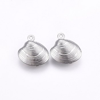 304 Stainless Steel Charms, Shell, Stainless Steel Color, 14x13.5x4mm, Hole: 1mm