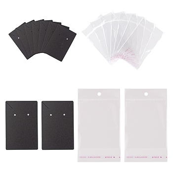 200Pcs 2 Style Cardboard Display Cards and OPP Cellophane Bags, for Necklace and Earring, Black, 8x6cm, 100pcs/style