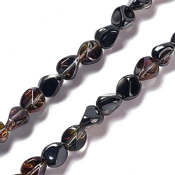Electroplate Glass Beads Strands, Half Rainbow Plated, Nuggets, Black, 7x6.5x6mm, Hole: 0.9mm, about 90pcs/strand, 24.41 inch(62cm)