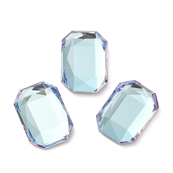 Glass Rhinestone Cabochons, Flat Back & Back Plated, Faceted, Rectangle, Light Azore, 14x10x4.50mm