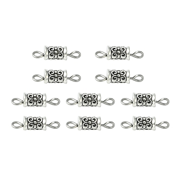 Tibetan Style Alloy Connector Charms, Column Links with 304 Stainless Steel Double Loops, Antique Silver & Stainless Steel Color, 14.5x4.5mm, Hole: 2mm