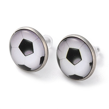 Sport Balls Glass & 304 Stainless Steel Stud Earrings for Women, Stainless Steel Color, Football, 15.5mm