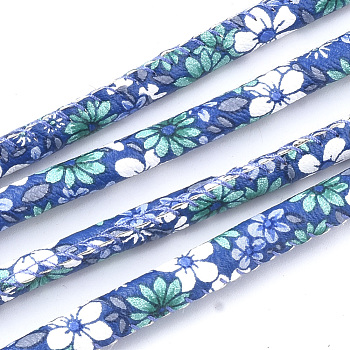 PU Leather Cords, with Cotton Cord Inside, Flower Pattern, Royal Blue, 6~6.5x5mm, about 109.36 yards(100m)/bundle