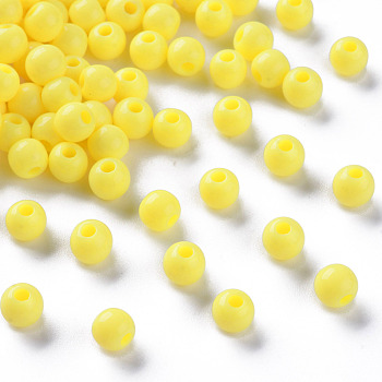Opaque Acrylic Beads, Round, Yellow, 6x5mm, Hole: 1.8mm, about 4400pcs/500g
