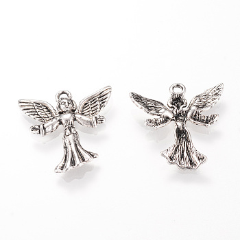 Tibetan Style Alloy Pendants, Angel, Cadmium Free & Nickel Free & Lead Free, Antique Silver, 25x24x3mm, Hole: 2mm, about 530pcs/1000g