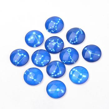 Flatback Glass Cabochons for DIY Projects, Constellation/Zodiac Sign Pattern, Dome/Half Round, Cornflower Blue, 16x4mm