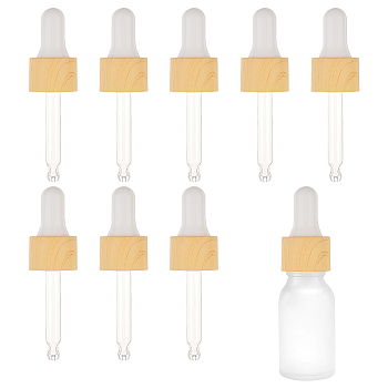 Straight Glass Eye Droppers, with Rubber Extrusion Head and Wood Grain Pattern Plastic Dust Cap, for Refillable Dropper Bottles, Yellow, Finished: 7.6x2.1cm, Capacity: 10ml(0.34fl. oz)