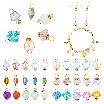 120pcs 6 styles Glass & Acrylic Charms & Pendants, Heart & Teardrop & Star & Oval & Round, for Jewelry Making Finding Kit, Mixed Color, 11~18.5x4.5~10x3~10mm, Hole: 1.2~3.5mm, 20pcs/style