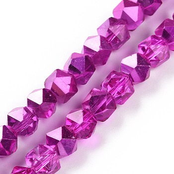 Transparent Glass Beads Strands, Polygon, Magenta, 7mm, Hole: 1.2mm, about 68pcs/strand, 19.29''~19.69''(49~50cm)