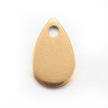 Ion Plating(IP) Stainless Steel Charms, teardrop, Stamping Blank Tag, Golden, 8x5x0.6mm, Hole: 1.2mm