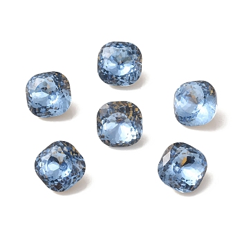 K9 Glass Rhinestone Cabochons, Pointed Back & Back Plated, Faceted, Square, Light Sapphire, 10x10x6mm