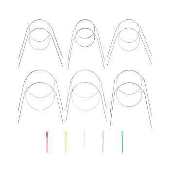 12 Bags 6 Styles Steel Wire Stainless Steel Circular Knitting Needles and Random Color Plastic Tapestry Needles, More Size Available, Stainless Steel Color, 650~800x1.5~2.5mm, 2 bags/style