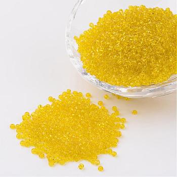 12/0 Glass Seed Beads, Transparent, Round, Yellow, 2mm, Hole: 1mm, about 3100pcs/50g