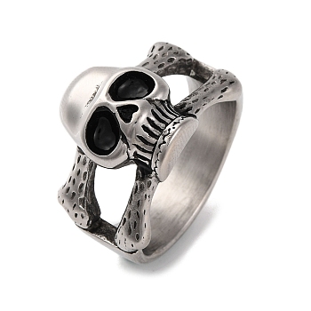 304 Stainless Steel Rings, for Women, Skeleton, Antique Silver, 16.5mm, Inner Diameter: 21.5mm