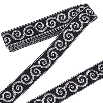 Ethnic Style Polyester Ribbon, Jacquard Ribbon, Tyrolean Ribbon, Clothing Accessories, Flat, Silver, Cloud Pattern, 1-3/8 inch(33.5mm), about 4.16 Yards(3.8m)/pc