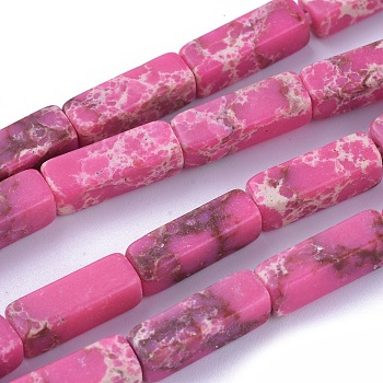 Synthetic Imperial Jasper Beads Strands, Dyed, Cuboid, Deep Pink, 12~13.5x4~4.5mm, Hole: 0.8mm, about 29pcs/strand, 14.96 inch~15.19 inch(38~38.6cm)