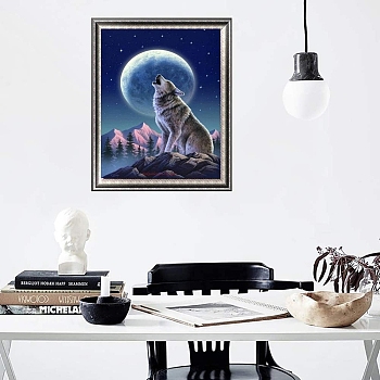 Moon Night Howling Wolf on the Peak Diamond Painting Kits for Adults, DIY Full Drill Diamond Art Kit, Picture Arts and Crafts for Beginners, Colorful, 400x300mm