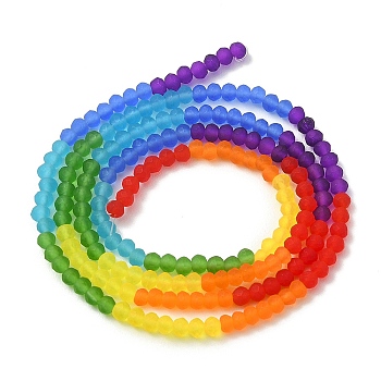 Rainbow Color 7 Colors Transparent Frosted Glass Beads Strands, Segmented Multi-color Beads, Faceted Rondelle, Colorful, 3x2.5mm, Hole: 0.6mm, about 189pcs/strand, 16.77''(42.6cm)