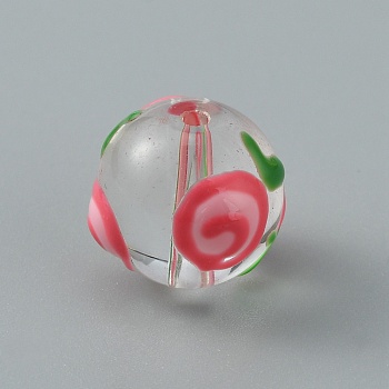 Handmade Lampwork Beads, Round, Flower Pattern, 12x11mm, Hole: 1.6mm