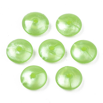 Opaque Acrylic Beads, Flat Round, Light Green, 10x4mm, Hole: 1.5mm, about 2300pcs/500g