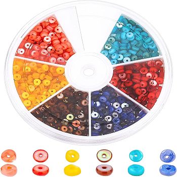 660Pcs 6 Colors Natural Freshwater Shell Beads Strands, Dyed, Chip, Mixed Color, 3~4x0.3~3mm, Hole: 0.6mm, 110pcs/color