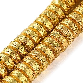 Electroplated Natural Lava Rock Beads Strands, Disc, Heishi Beads, Golden Plated, 9x4mm, Hole: 1.4mm, about 100pcs/strand, 15.98''(40.6cm)
