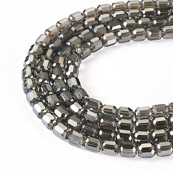 2 Strands Transparent Electroplate Glass Beads Strand, Pearl Luster Plated, Faceted, Barrel, Gray, 8x8mm, Hole: 1mm, about 80pcs/strand