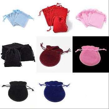 48Pcs 8 Colors Velvet Cloth Drawstring Bags, Jewelry Bags, Christmas Party Wedding Candy Gift Bags, Mixed Shapes, Mixed Color, 9x7x0.05cm, 6pcs/color